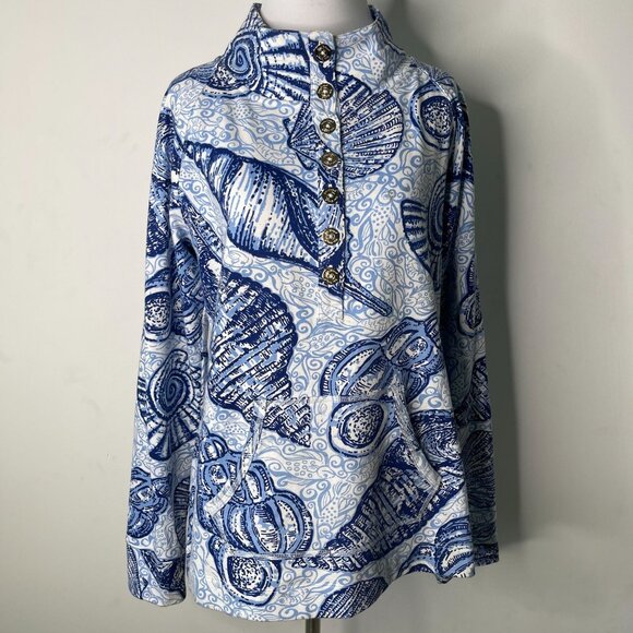 Lilly Pulitzer #28640 Women's Blue White UPF 50+ Captain Shell Pullover Large - Picture 1 of 15